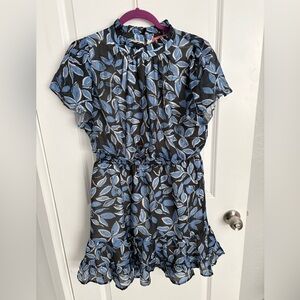 THML Blue and Black Patterned Floral Print Dress Size Medium